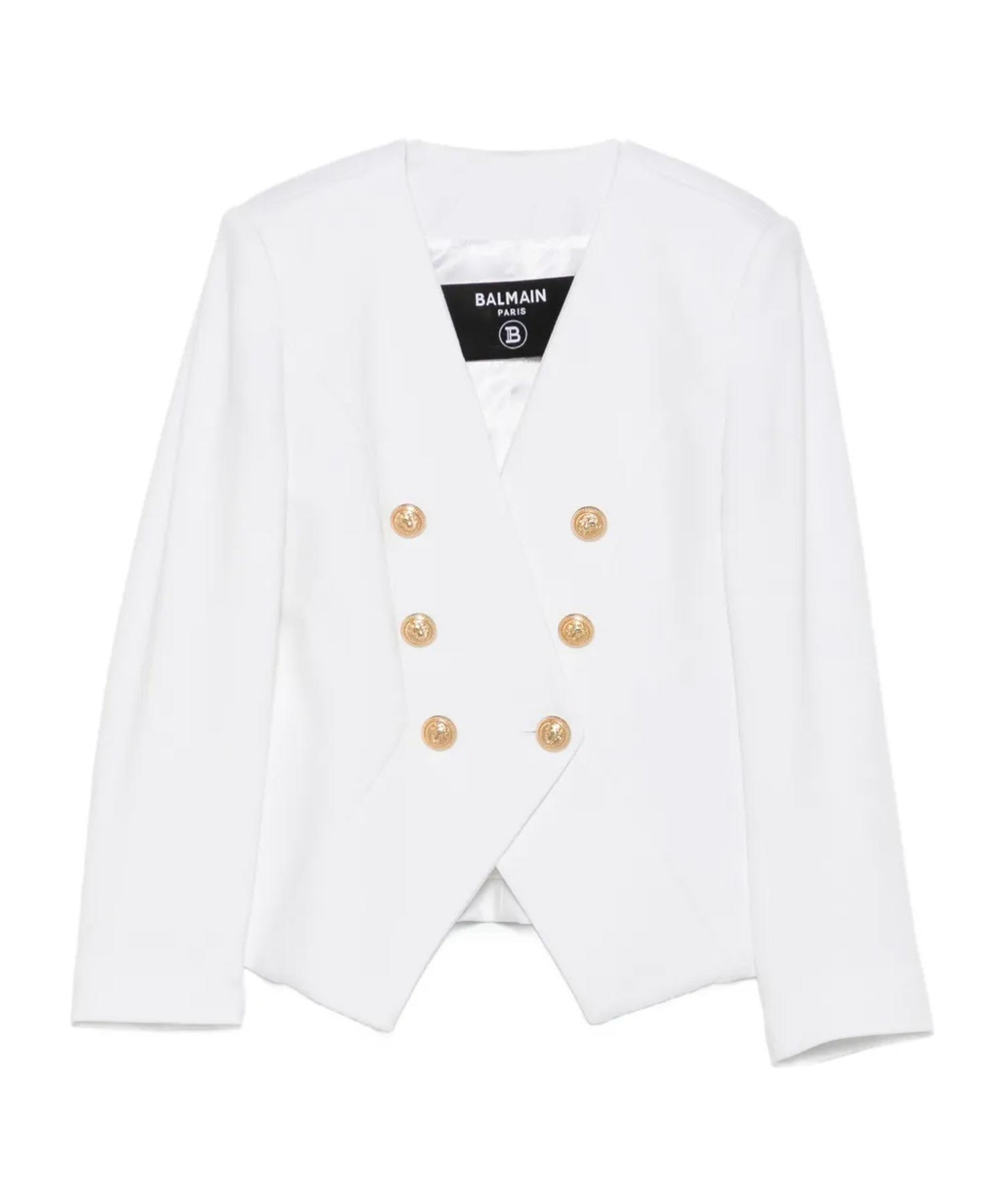 Balmain Gold-button Double-breasted Jacket In White