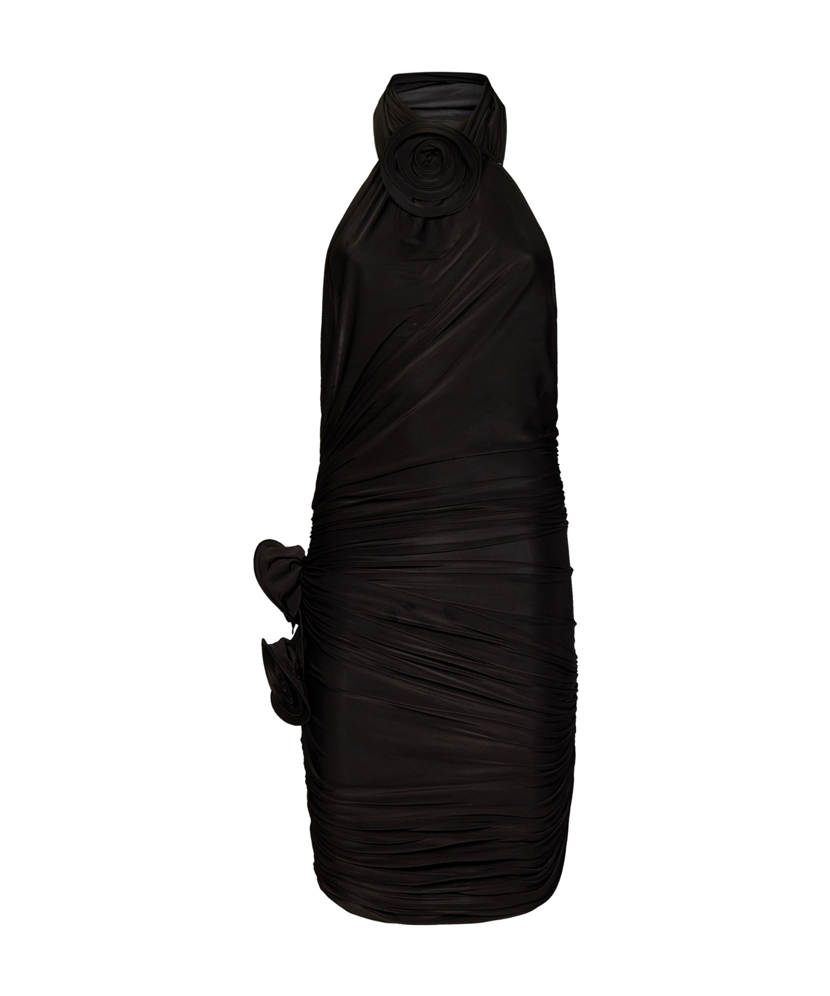 Magda Butrym Floral-appliqué Halterneck Silk Minidress In Black