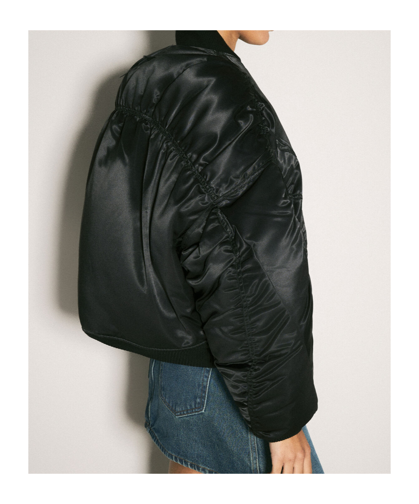 Mugler Satin Bomber Jacket In Black