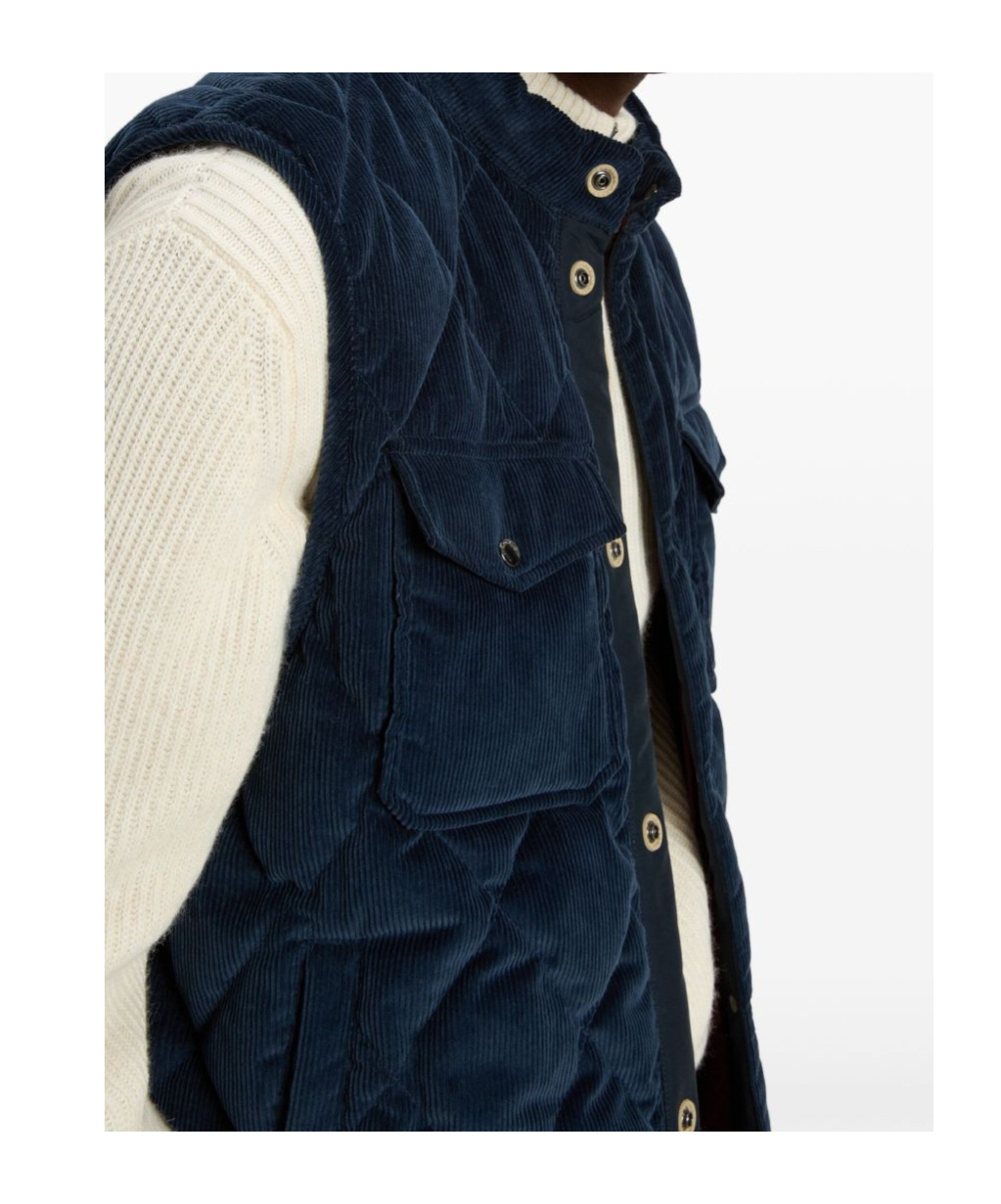 Woolrich Quilted Corduroy Jacket With Stand Collar In Blue