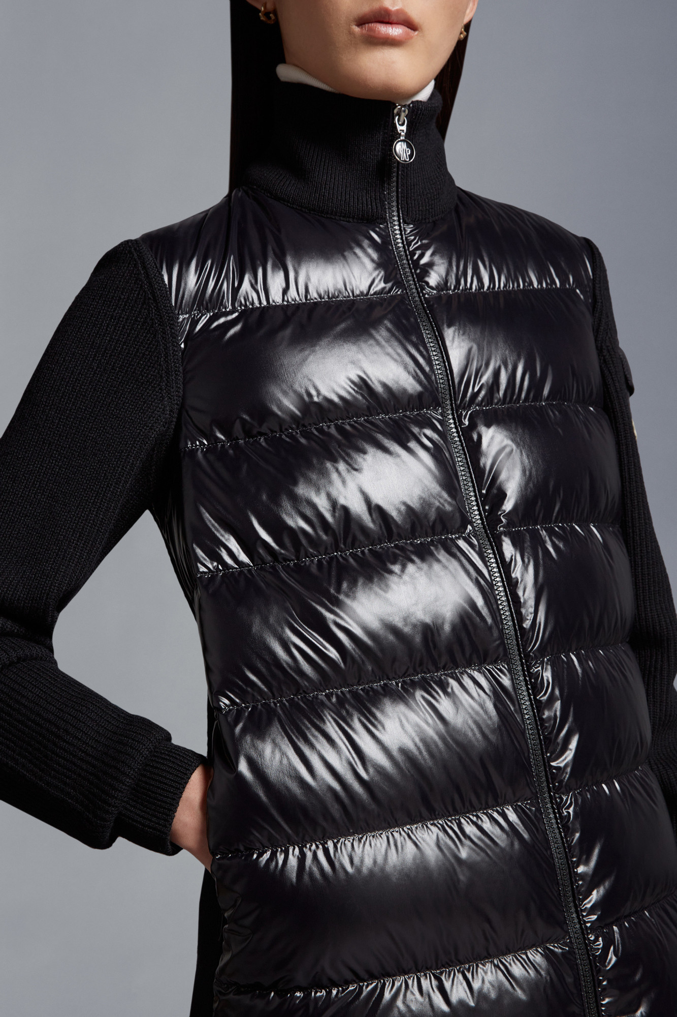 Moncler Black Padded Down Cardigan In Black