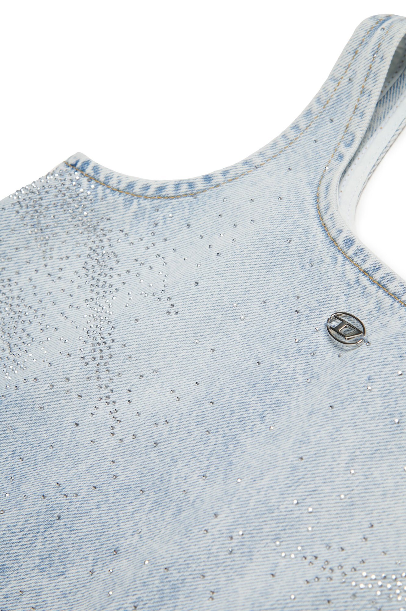 Diesel Light Denim Dress With Microstones In Light Blue