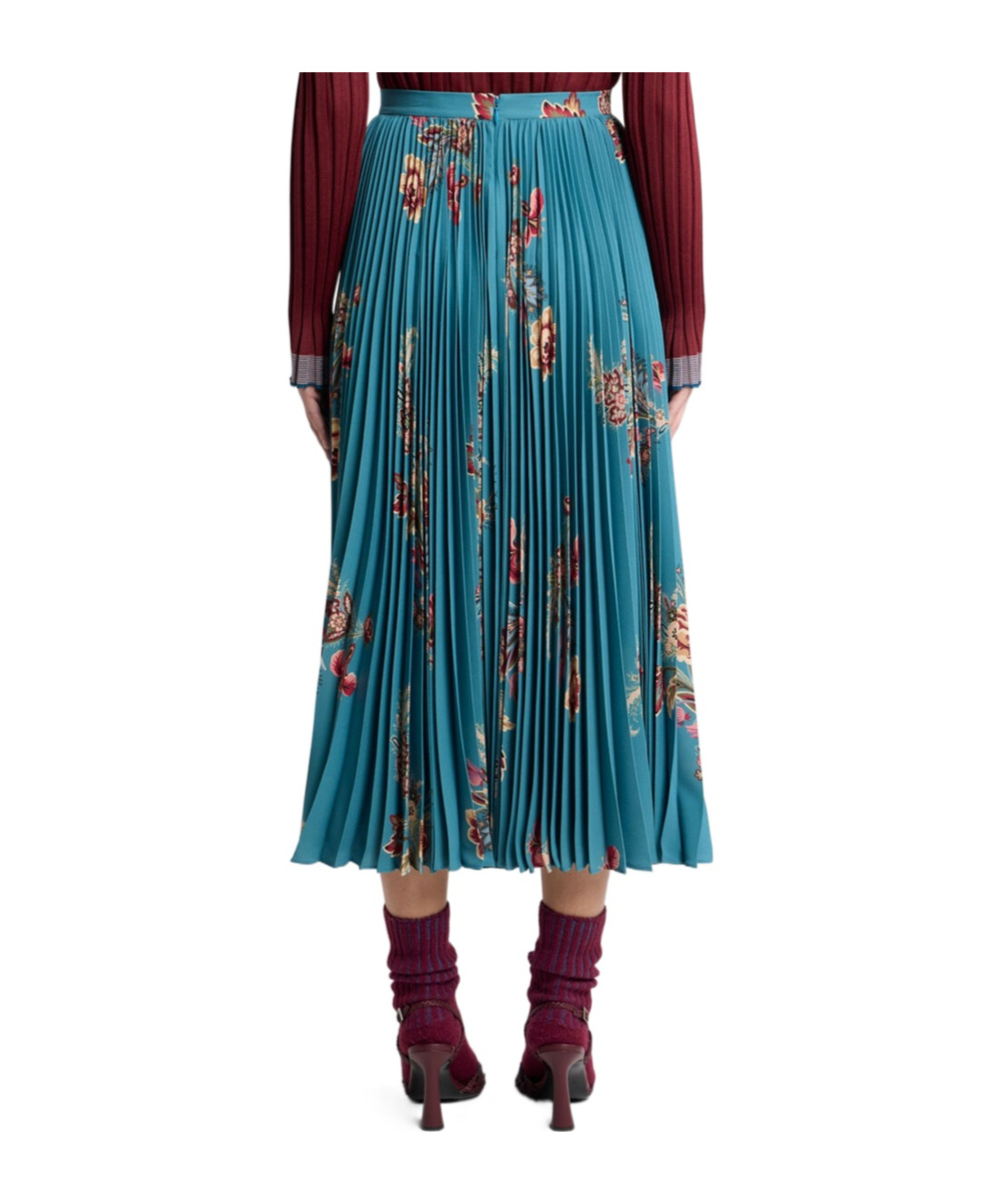 Etro Pleated Floral-print Midi Skirt In Blue