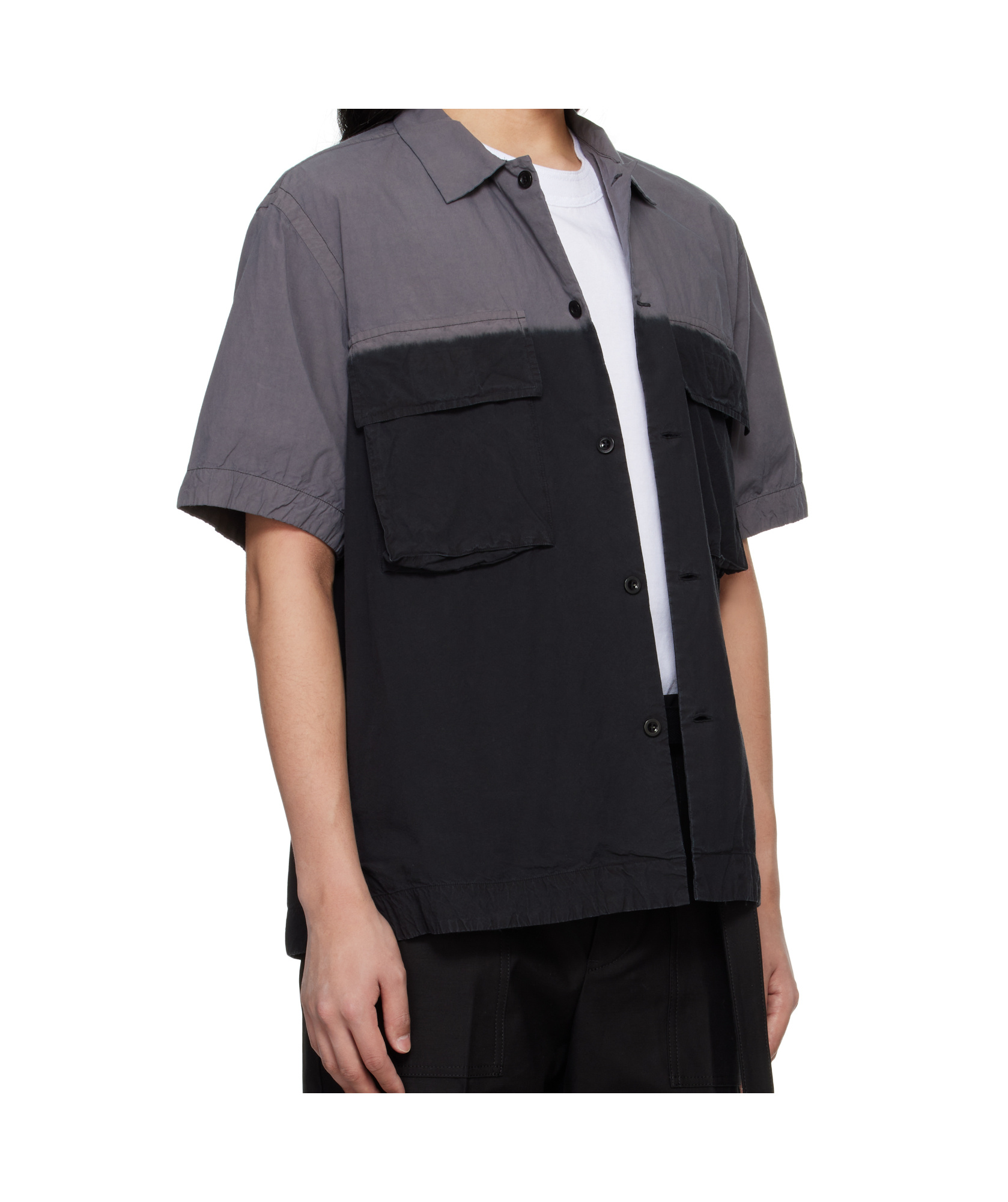 Sacai Garment Dye Short Sleeve Cotton Button-up Shirt In Black