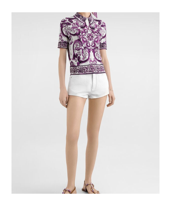 Dolce & Gabbana Silk Majolica Print Polo Shirt In Multi
