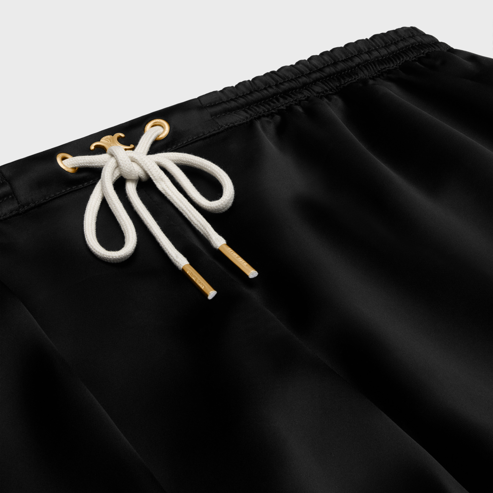 Celine Triomphe Silk Satin Mini Shorts In Black