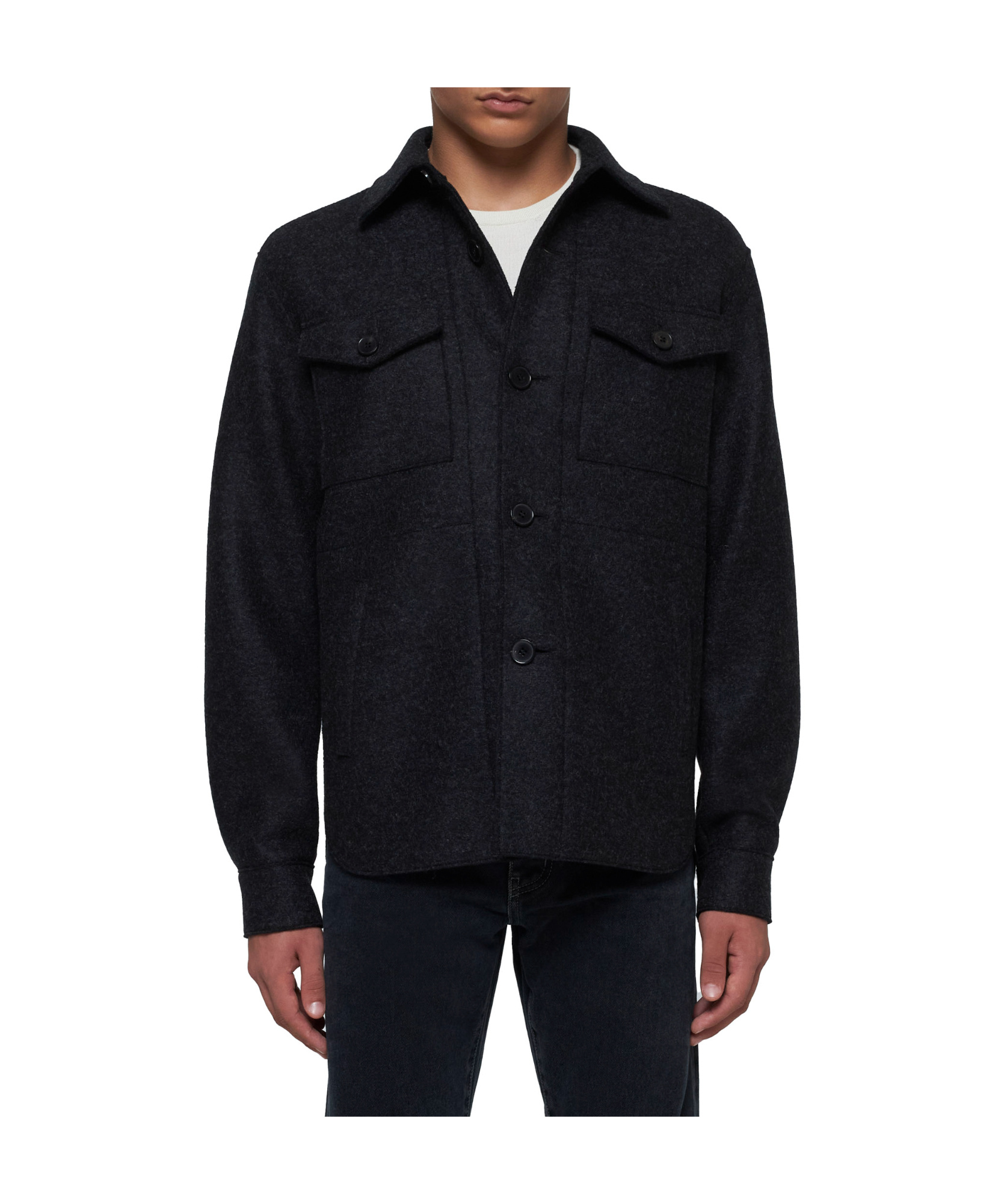 Harris Wharf London Wool Shirt Jacket In Black