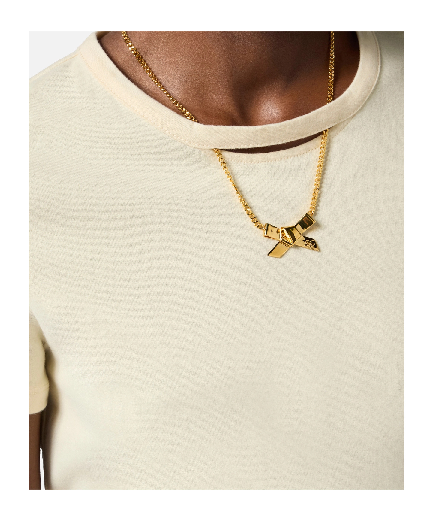 Elisabetta Franchi Jersey T-shirt With Bow Necklace In Lemonade