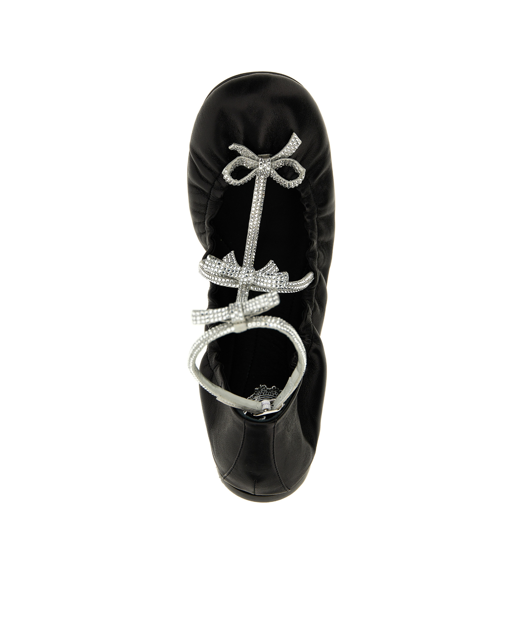 René Caovilla Black Crystal Embellished Ballet Flats In Black