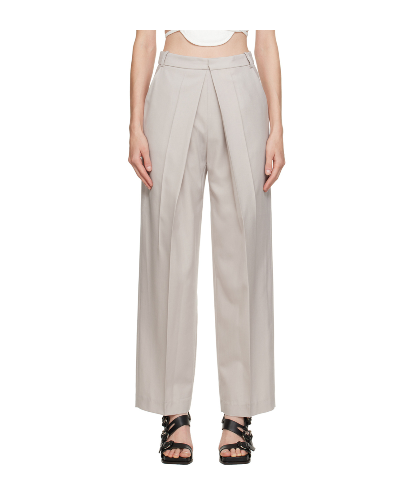 Low Classic Belt Loop Deep Pleated Casual Pants In Nude