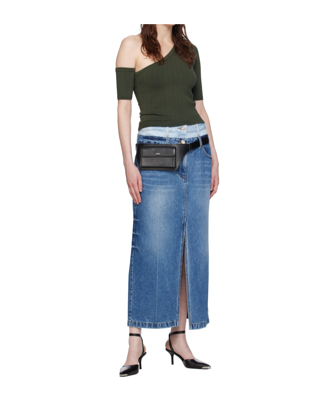 Juunj Ribbed-knit One-shoulder Top In Green