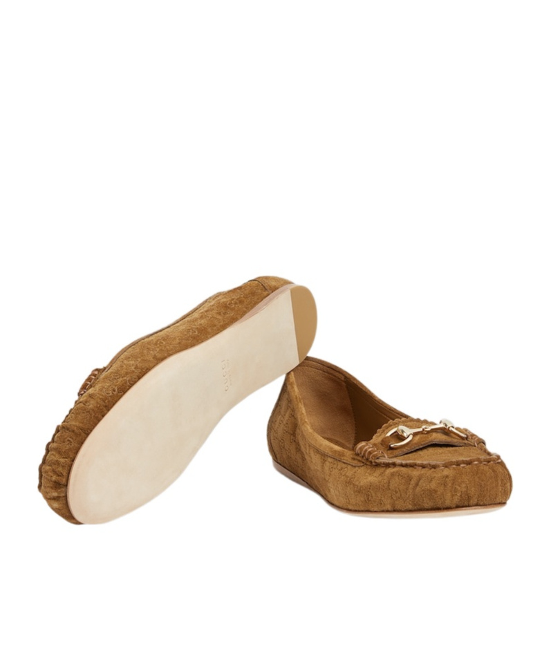 Gucci Horse Title Button Ballet Flats In Brown
