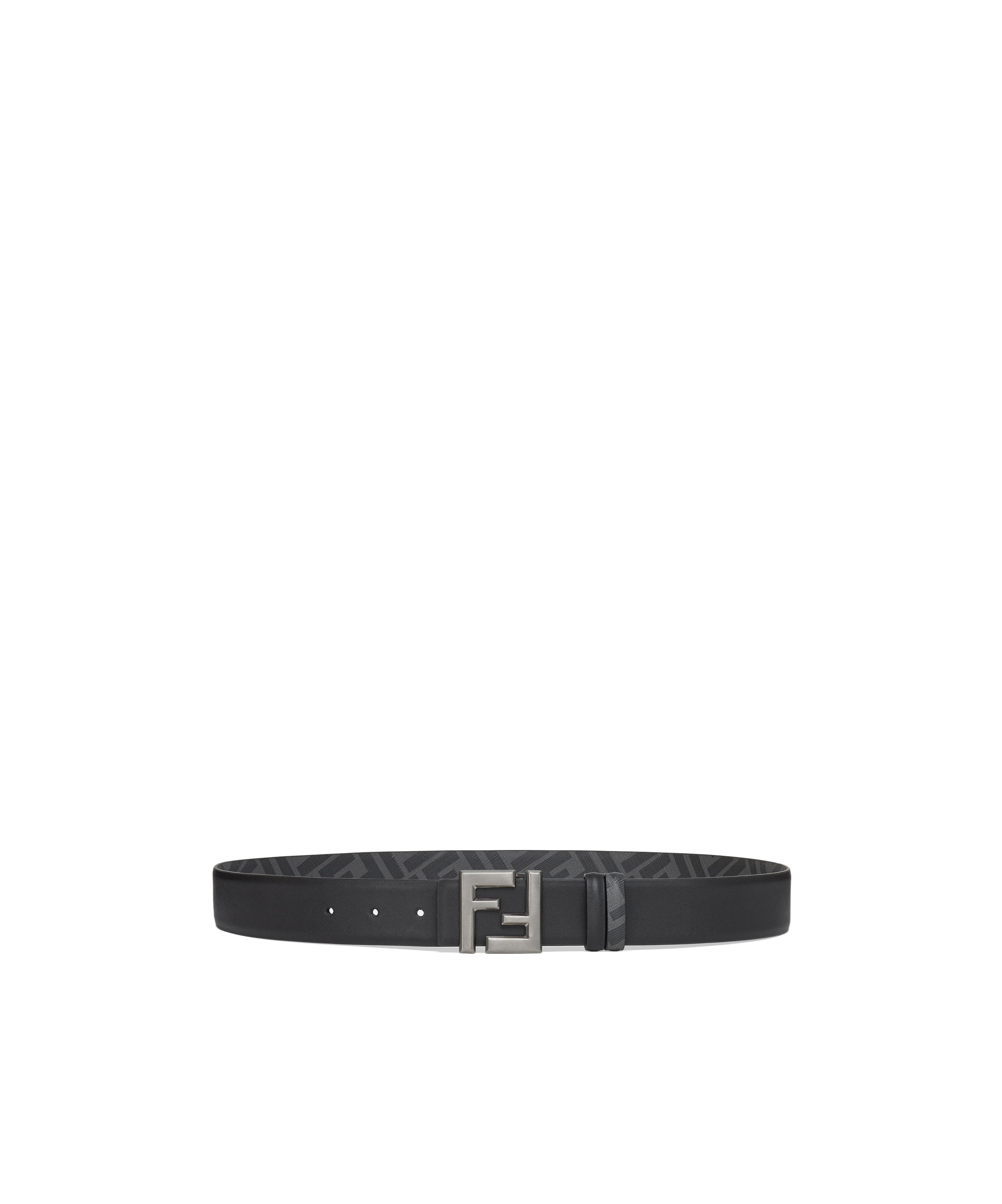 Fendi Ff Squared Leather And Ff Canvas Reversible Belt Accessories In Black