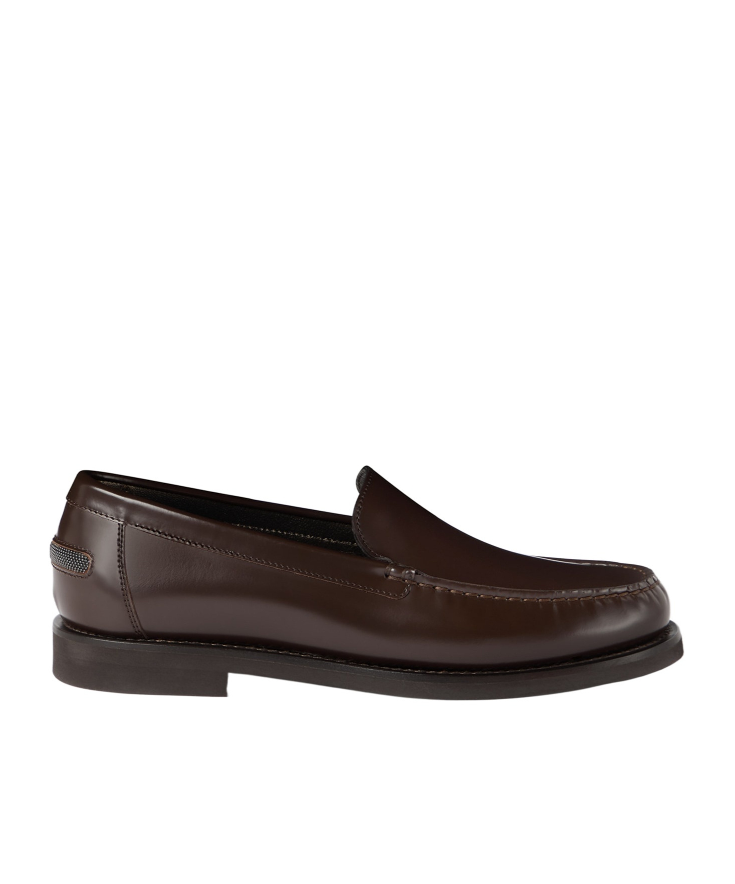 Brunello Cucinelli Round Toe Leather Loafers With Stitched Detailing In Black