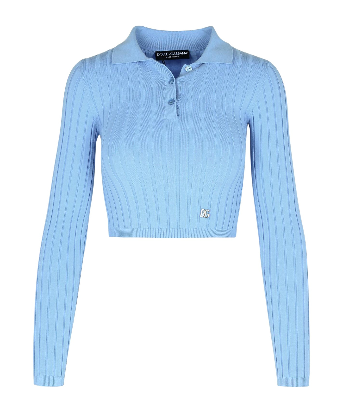 Dolce & Gabbana Long-sleeved Knitted Polo Shirt In Blue
