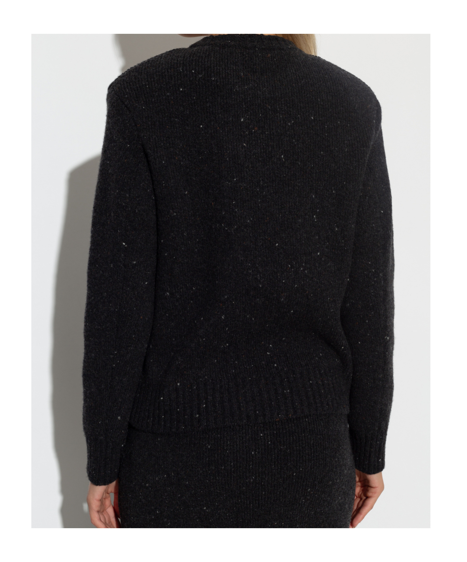 Bottega Veneta Womens Tailored Padded-shoulders Stretch-wool Blend Jumper Dark Grey Melange In Black