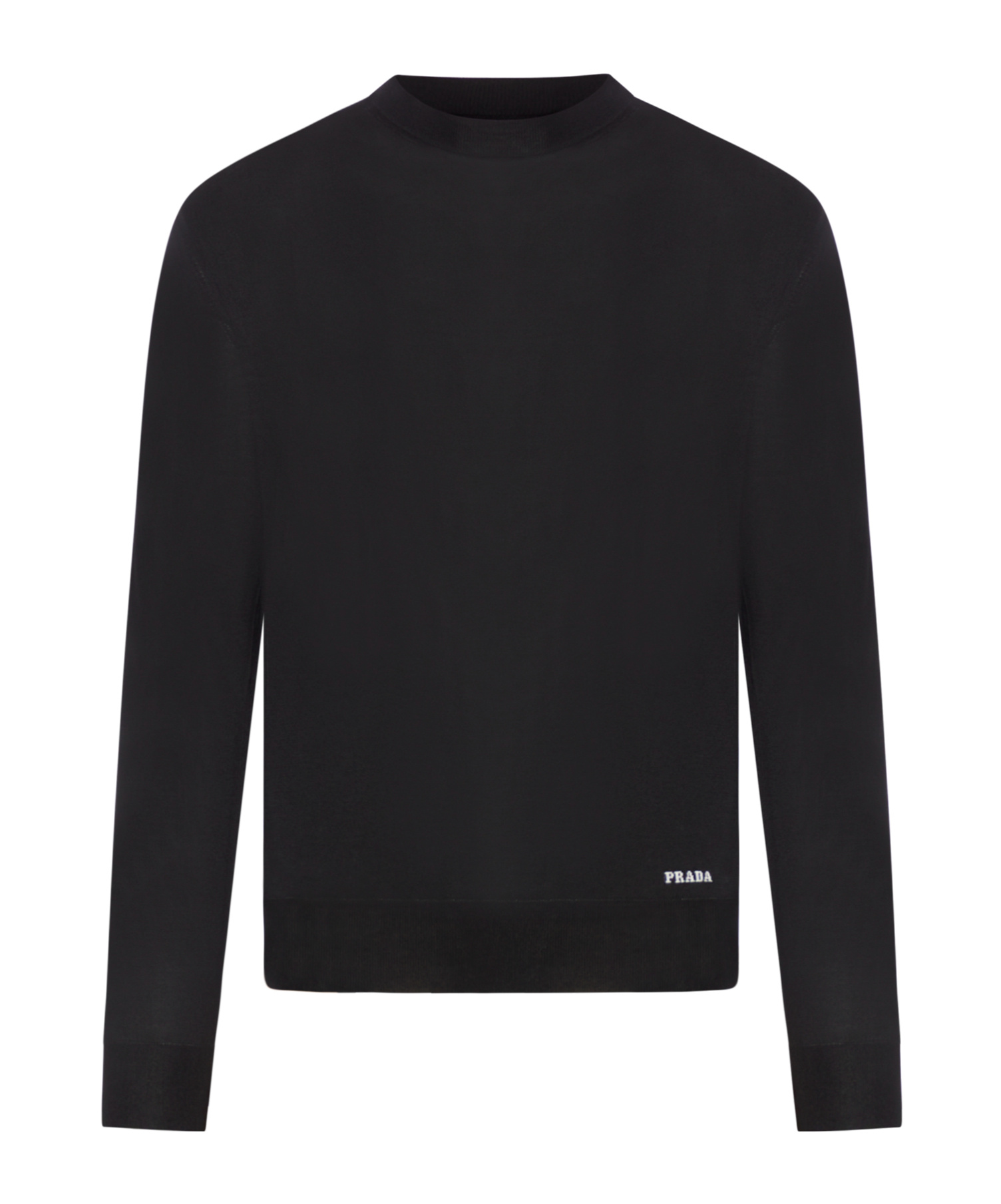 Prada Logo Patch Silk Crewneck Sweater In Black
