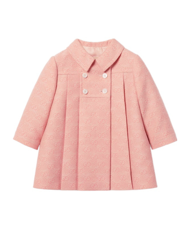 Gucci Pink And Ivory Gg Wool Flannel Coat In Pink