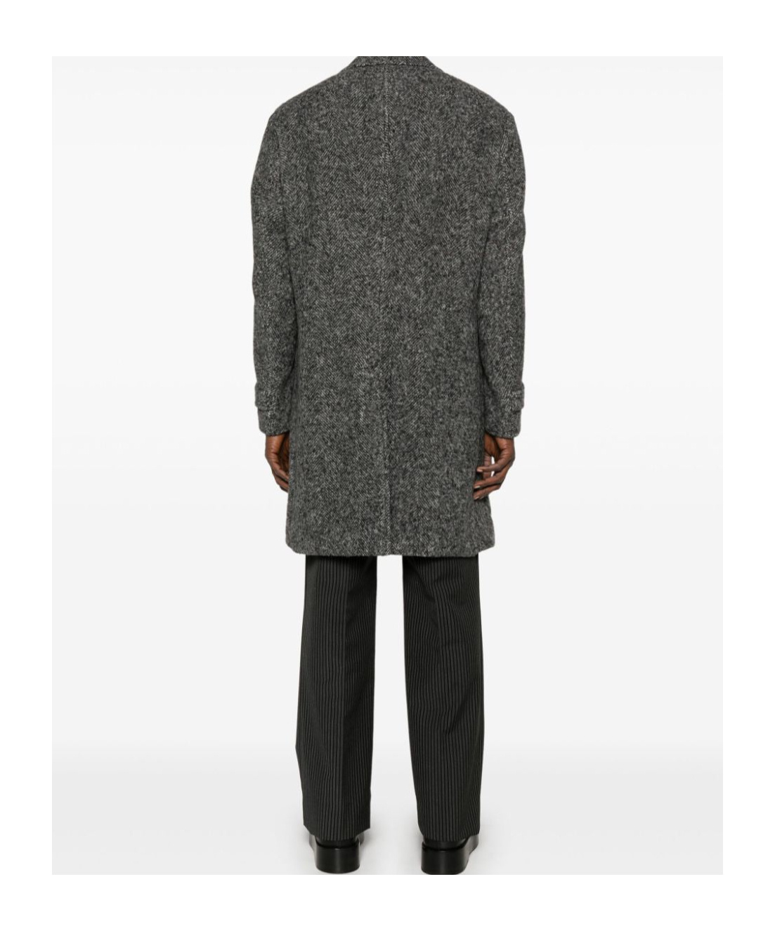 Eleventy Herringbone Coat With Front Button Fastening In Black