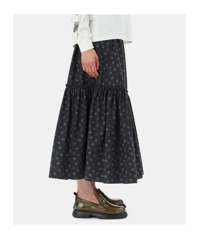 Ganni Floral-print Smock Maxi Skirt In Black