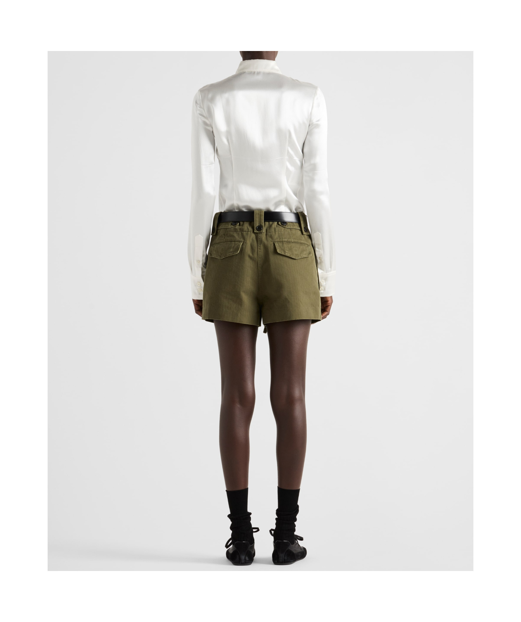 Prada Washed Chevron Shorts In Green