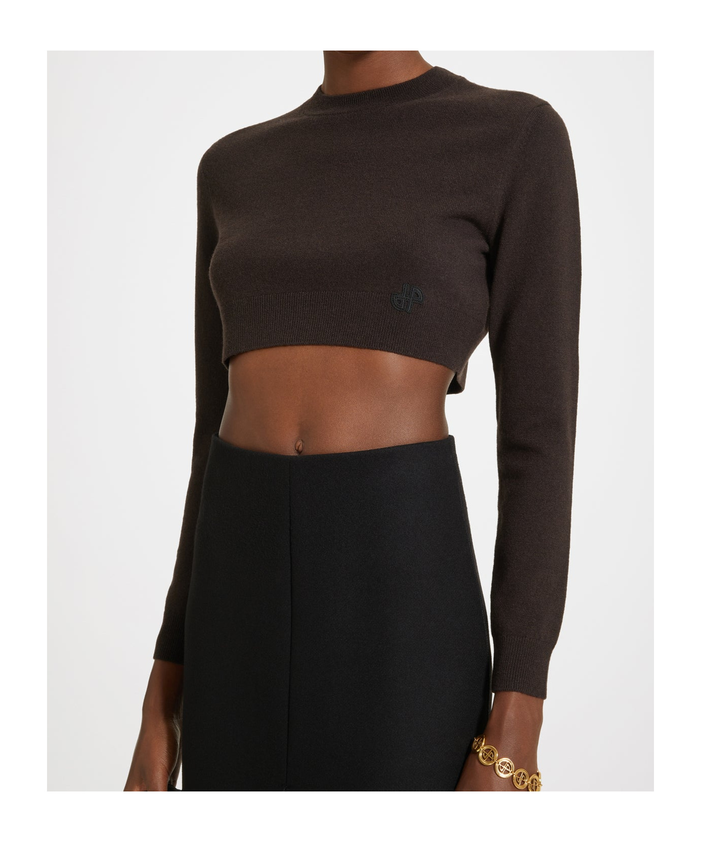 Patou Cropped Jumper In Sustainable Wool And Cashmere In Black