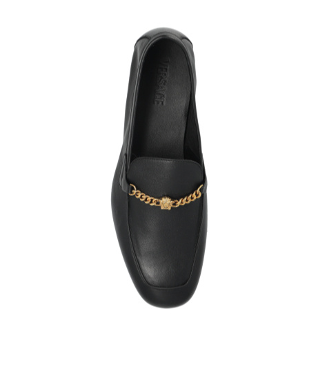 Versace Loafers With Chain Detail And Gold-tone Hardware In Black