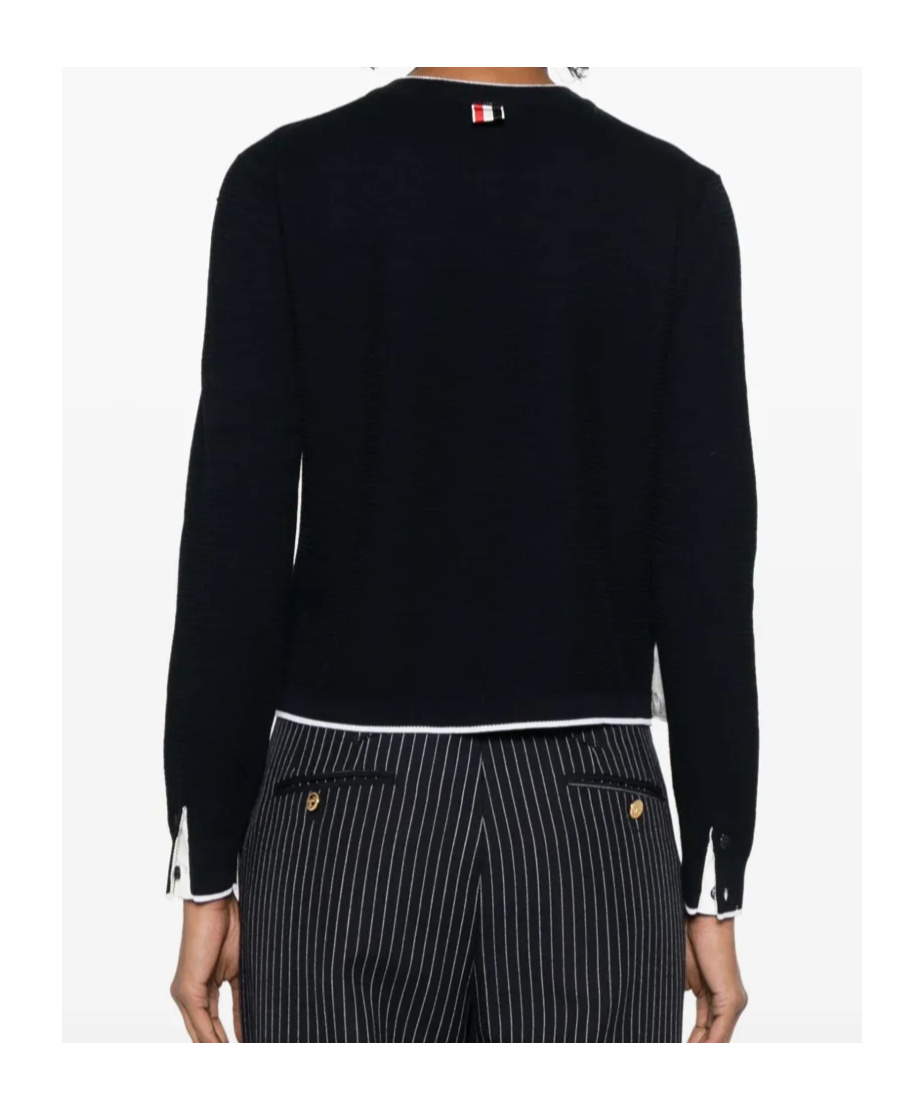 Thom Browne 4 Bar Stripes Textured Cardigan In Black