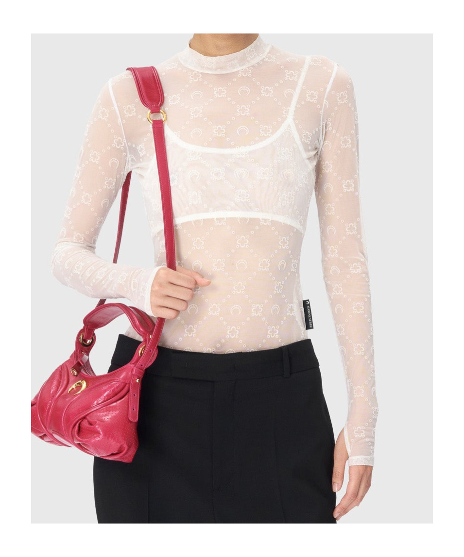 Marine Serre Recycled Mesh Flock Second Skin Highneck Top In White