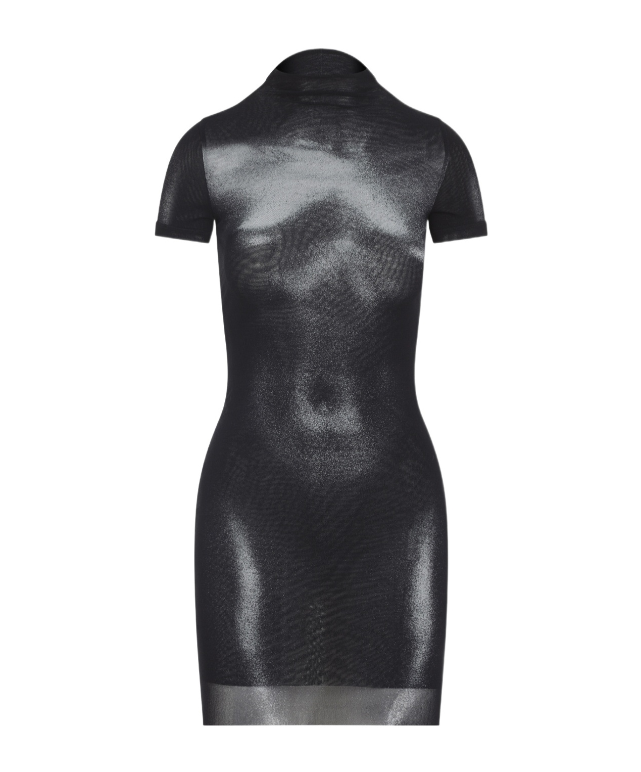 Jean Paul Gaultier Sheer Printed Short Dress With High Neck In Black
