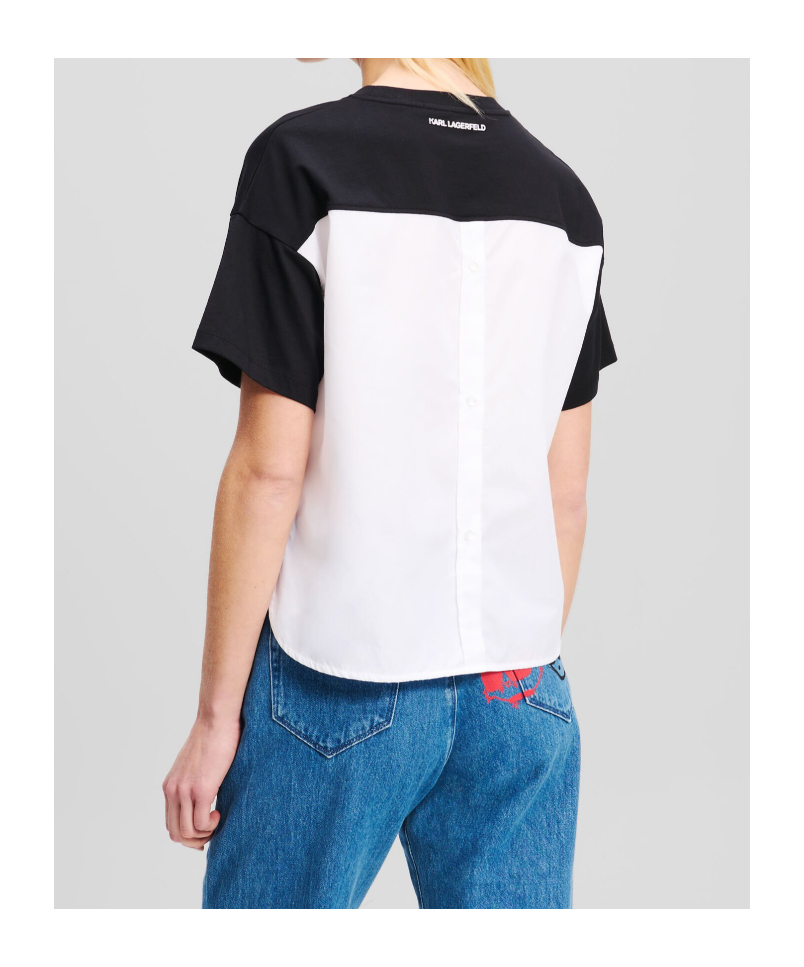 Karl Lagerfeld Ikon Fabric Mixed T-shirt In Black