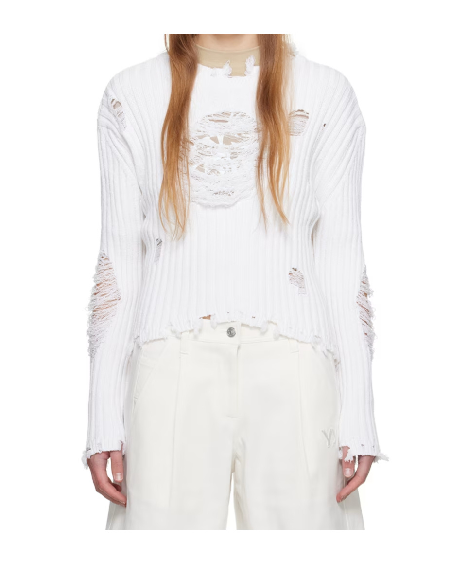 Open Yy Damaged Heart Sweater In White