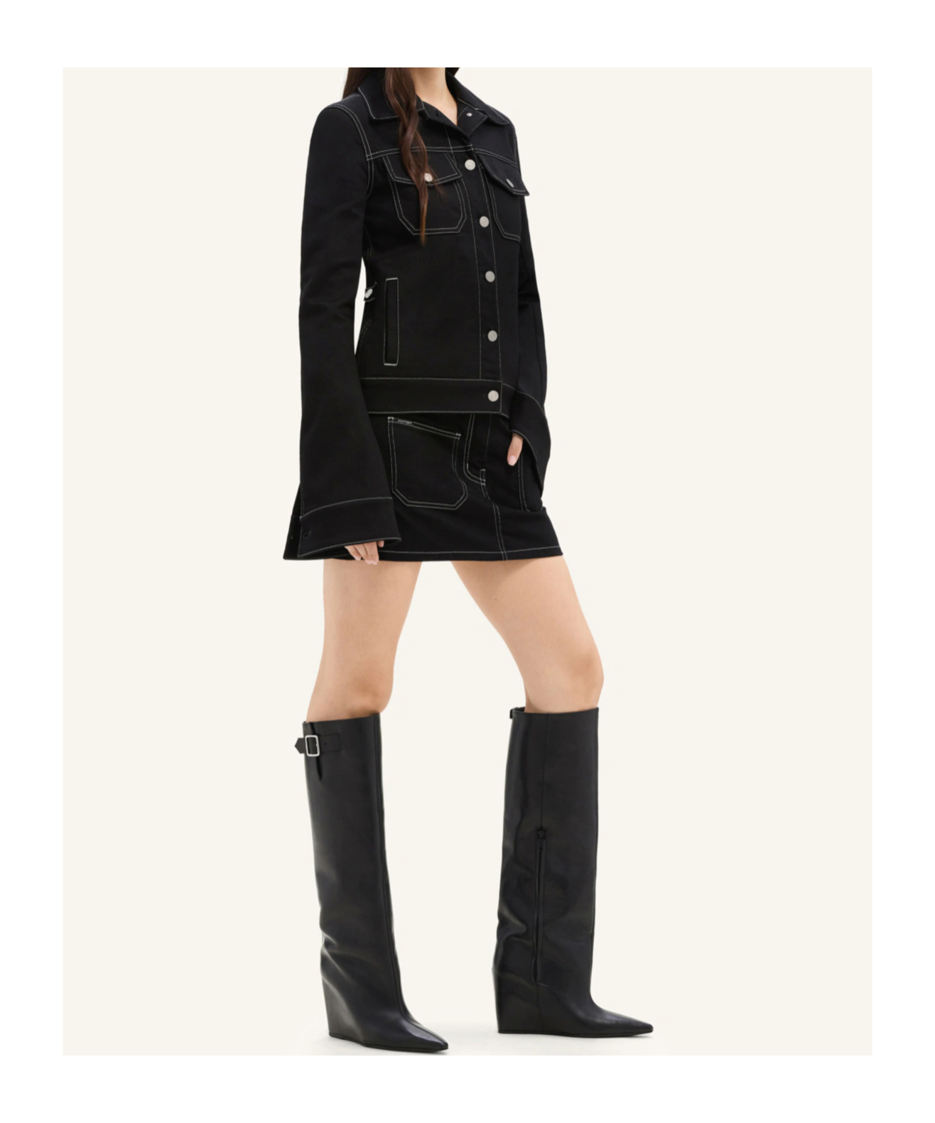 Courrèges 2-pocket Topstitched Denim Mini Skirt In Black