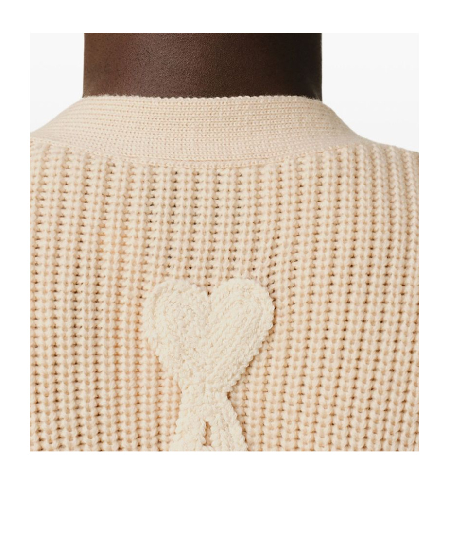 Shop Ami Alexandre Mattiussi Ribbed Wool Cardigan In Nude