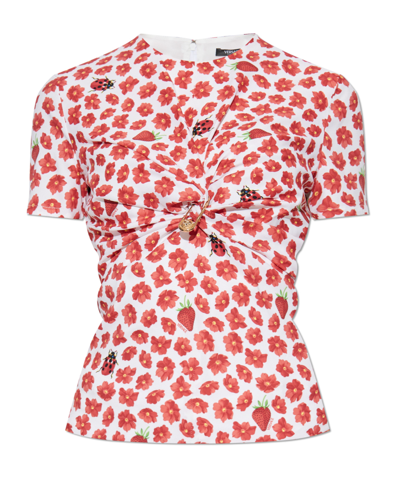 Versace Strawberry Garden Gathered Top In White