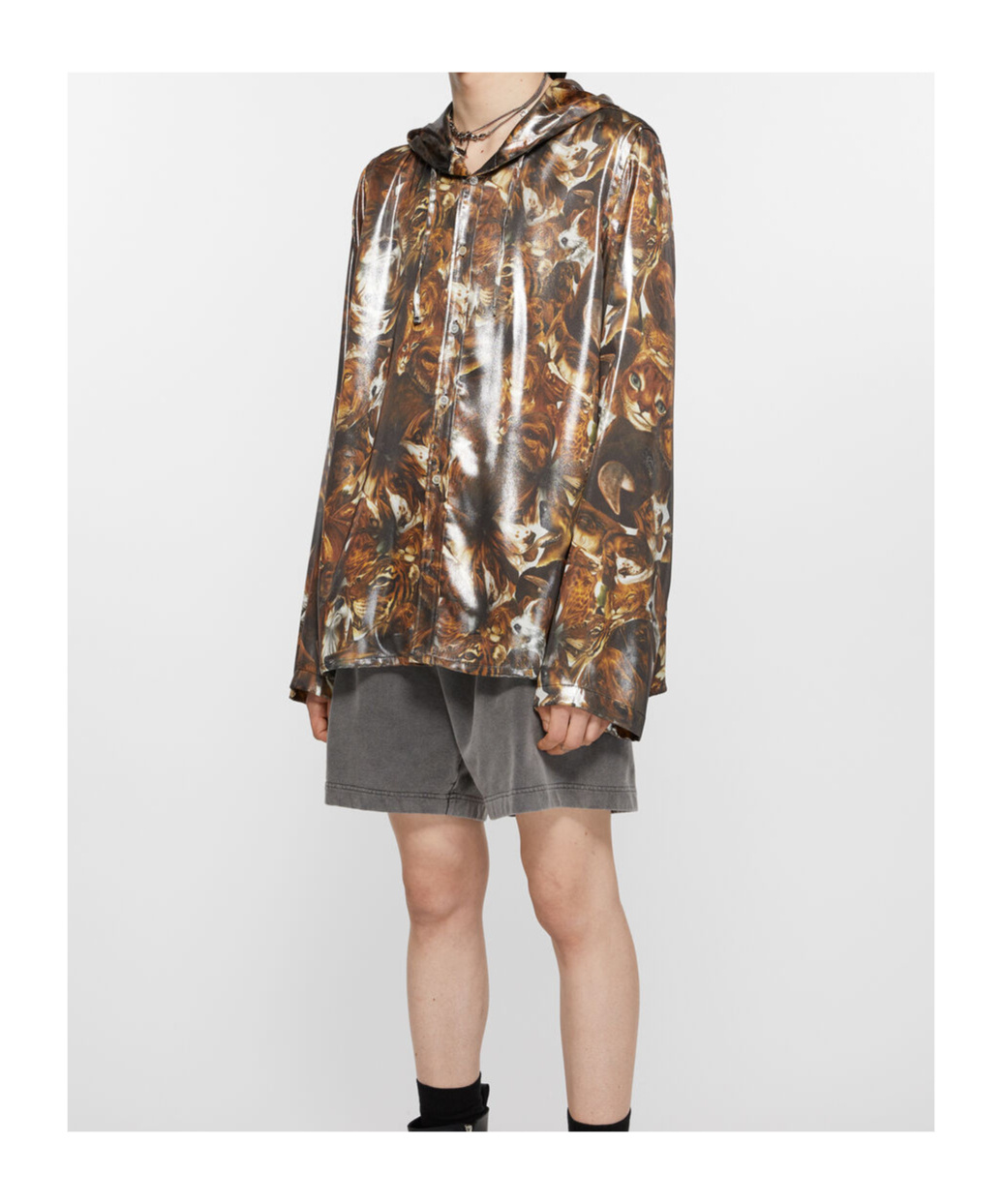 Acne Studios Graphic-print Hooded Lightweight Jacket In Brown