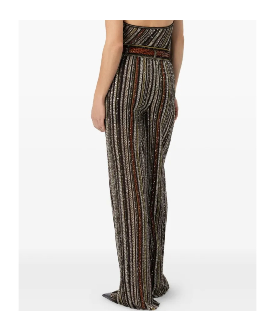 Missoni Wide-leg Striped Trousers With Textured Metallic Finish In Brown