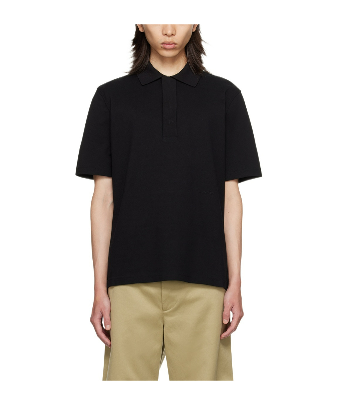 Lanvin Polo Shirt With Lapel Short Sleeve In Black
