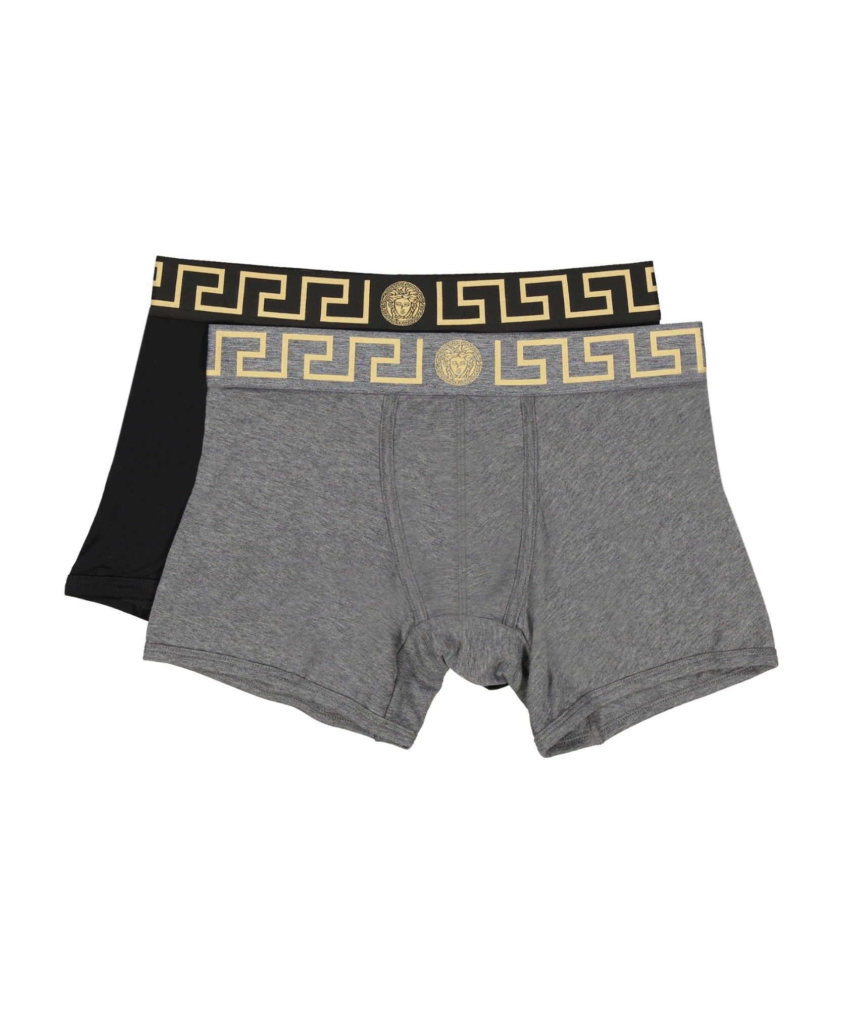 Versace Logo Waistband Stretch Hosiery Greek Key In Gray