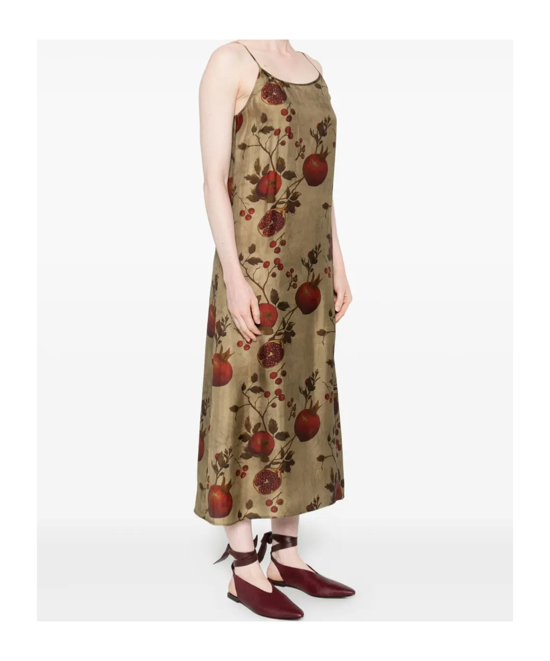 Uma Wang Pomegranate Print Slip Style Midi Dress In Green