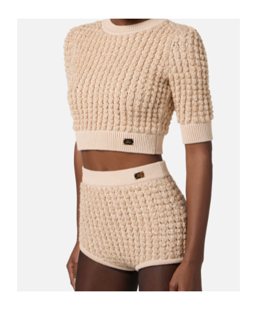 Elisabetta Franchi Sequin-embellished Cable-knit Sweater In Brown