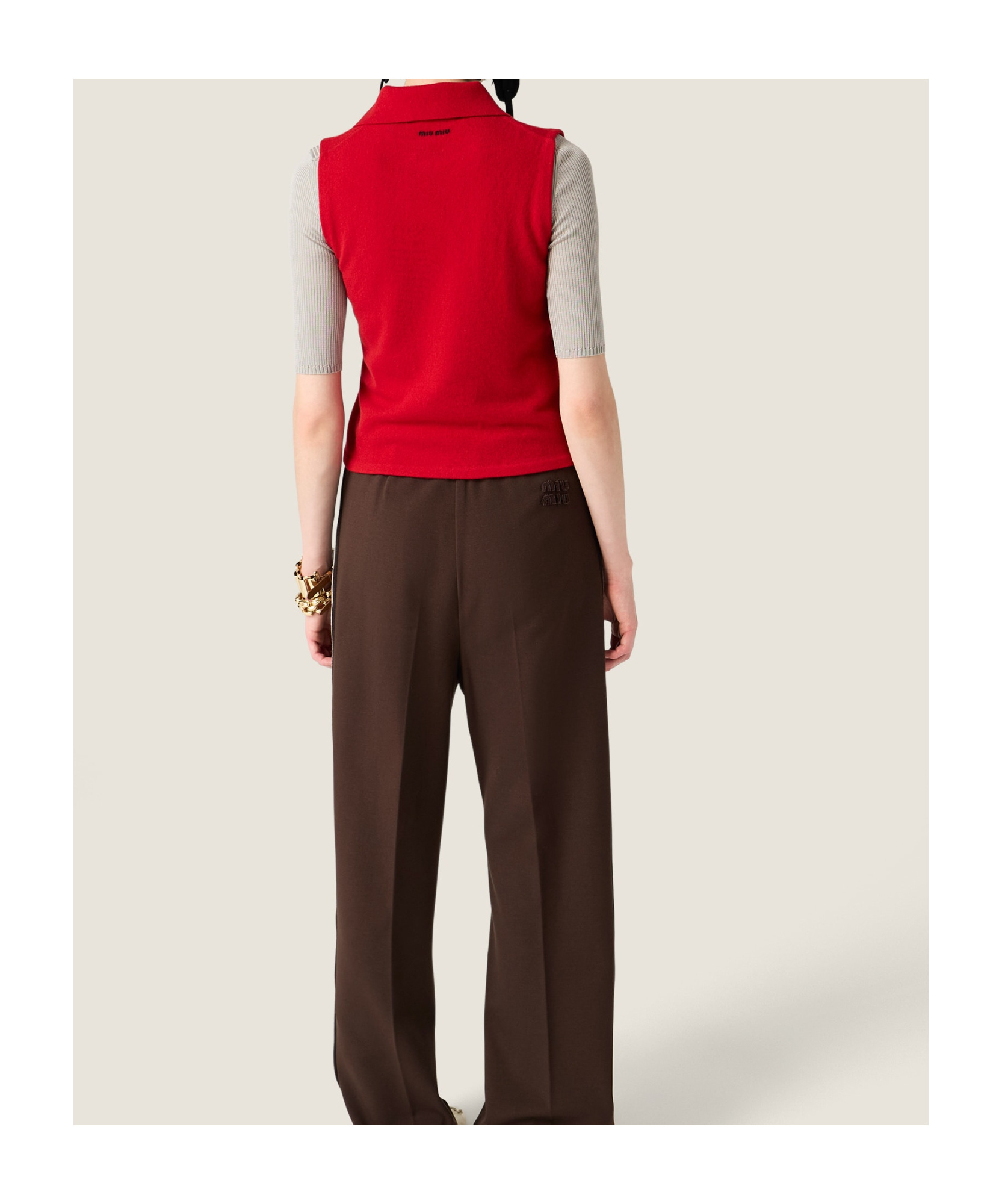 Miu Miu Ribbed-collar Zip-front Sleeveless Vest In Red