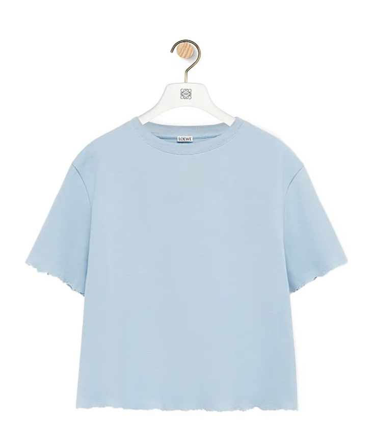 Loewe Short-sleeved Frayed Hem Top In Blue