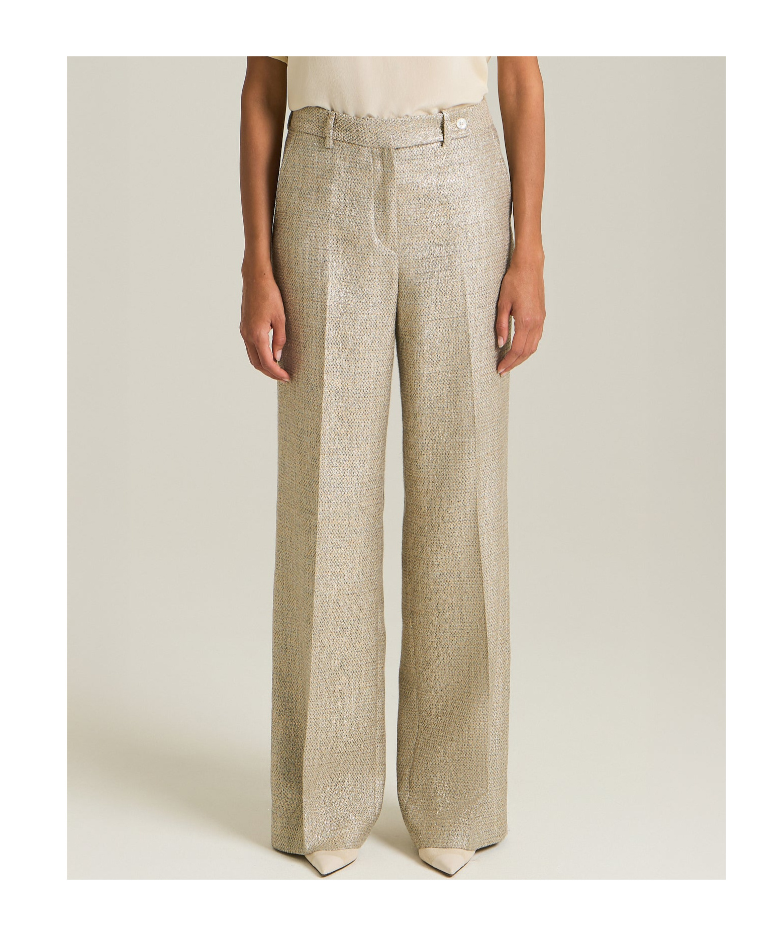 Kiton Viscose Lamé Effect Trousers In Nude