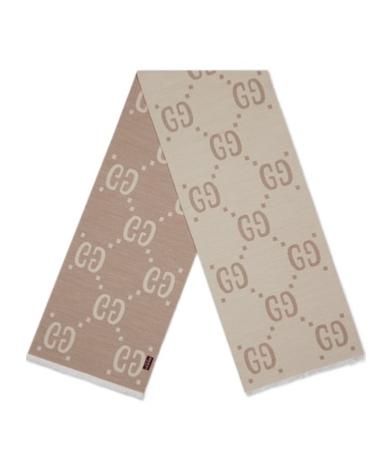 Gucci Gg Jacquard Wool Silk Scarf In Nude