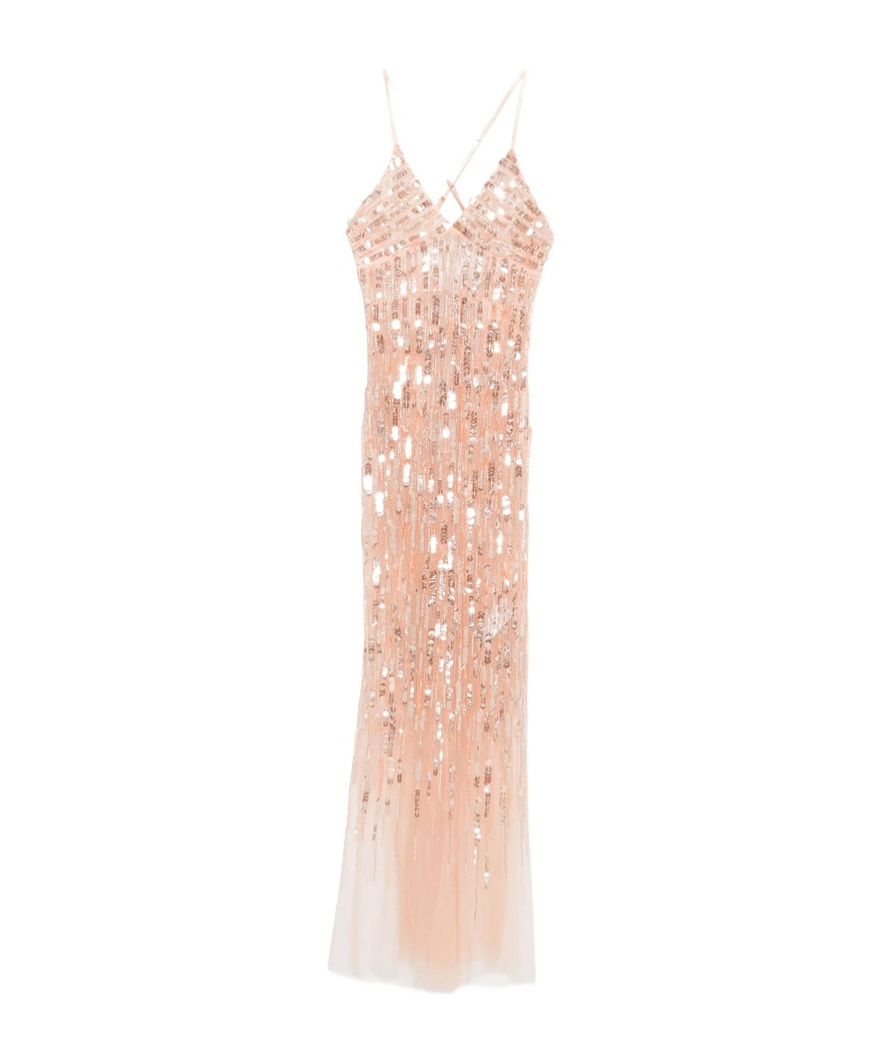 Elisabetta Franchi Sequin-embellished Sleeveless Maxi Dress In Pink