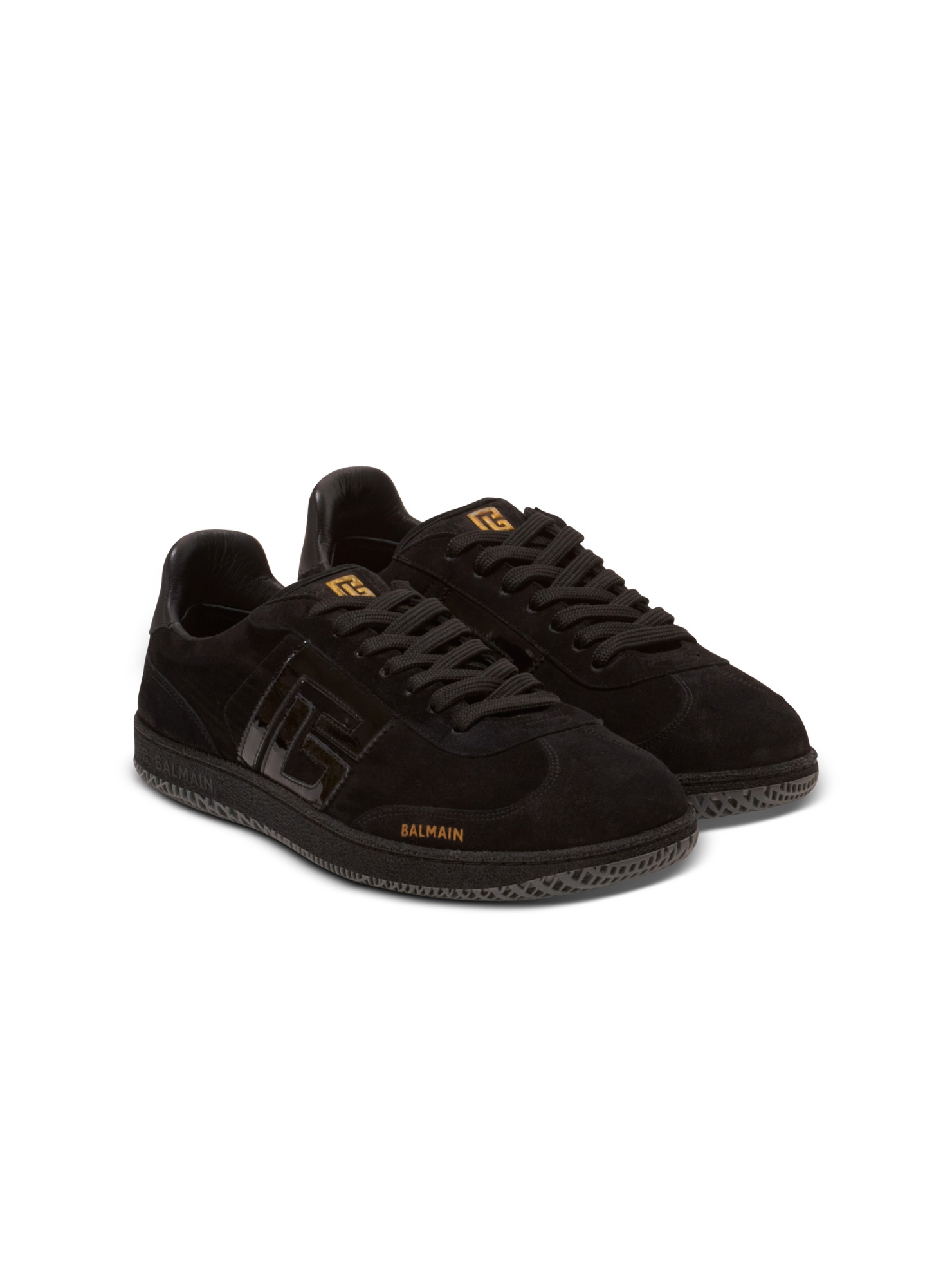 Balmain Swan Suede Low-top Sneakers In Black