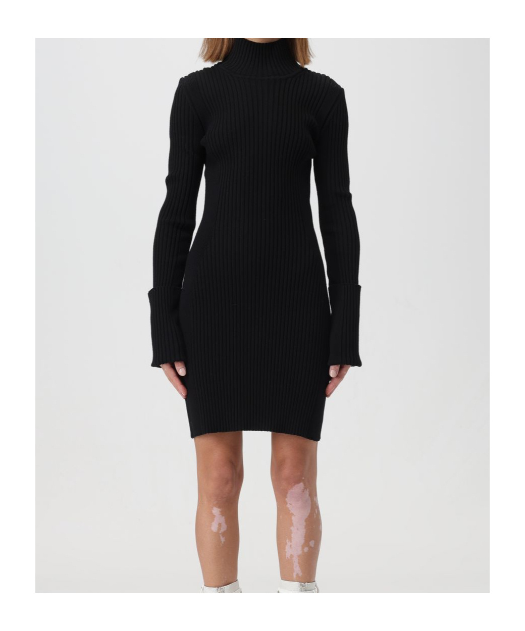 RABANNE HIGH-NECK RIBBED-KNIT MINIDRESS