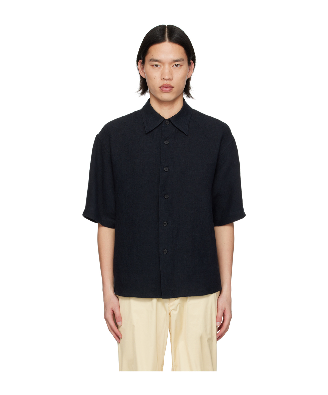 Auralee Lapel Half-sleeve Shirt In Black