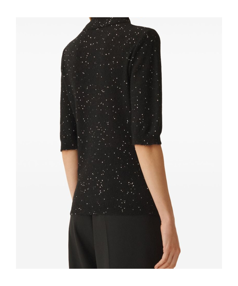 Fabiana Filippi Collared Sequin Polo Top In Black